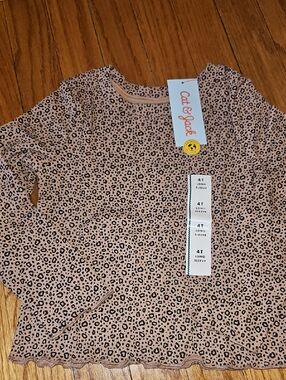 Cat & Jack Toddler Leopard Print Long Sleeve Top - Taupe & Black 4t NEW With Tag